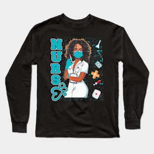 Black Nurse Uniform Face Mask Afro African Black History Long Sleeve T-Shirt